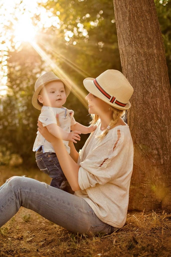 boy with mom outside